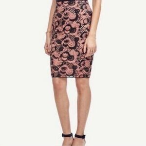 Ann Taylor Floral Lace Overlay Blush Pink and Navy Pencil Skirt Size 00 Petite